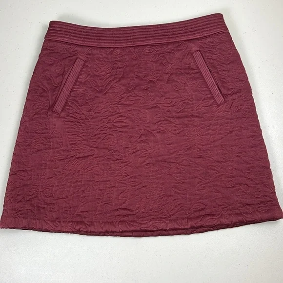 Maeve X Anthropologie Beatrice Burgundy Floral Quilted Mini Skirt, Sz. 10 - Picture 8 of 15